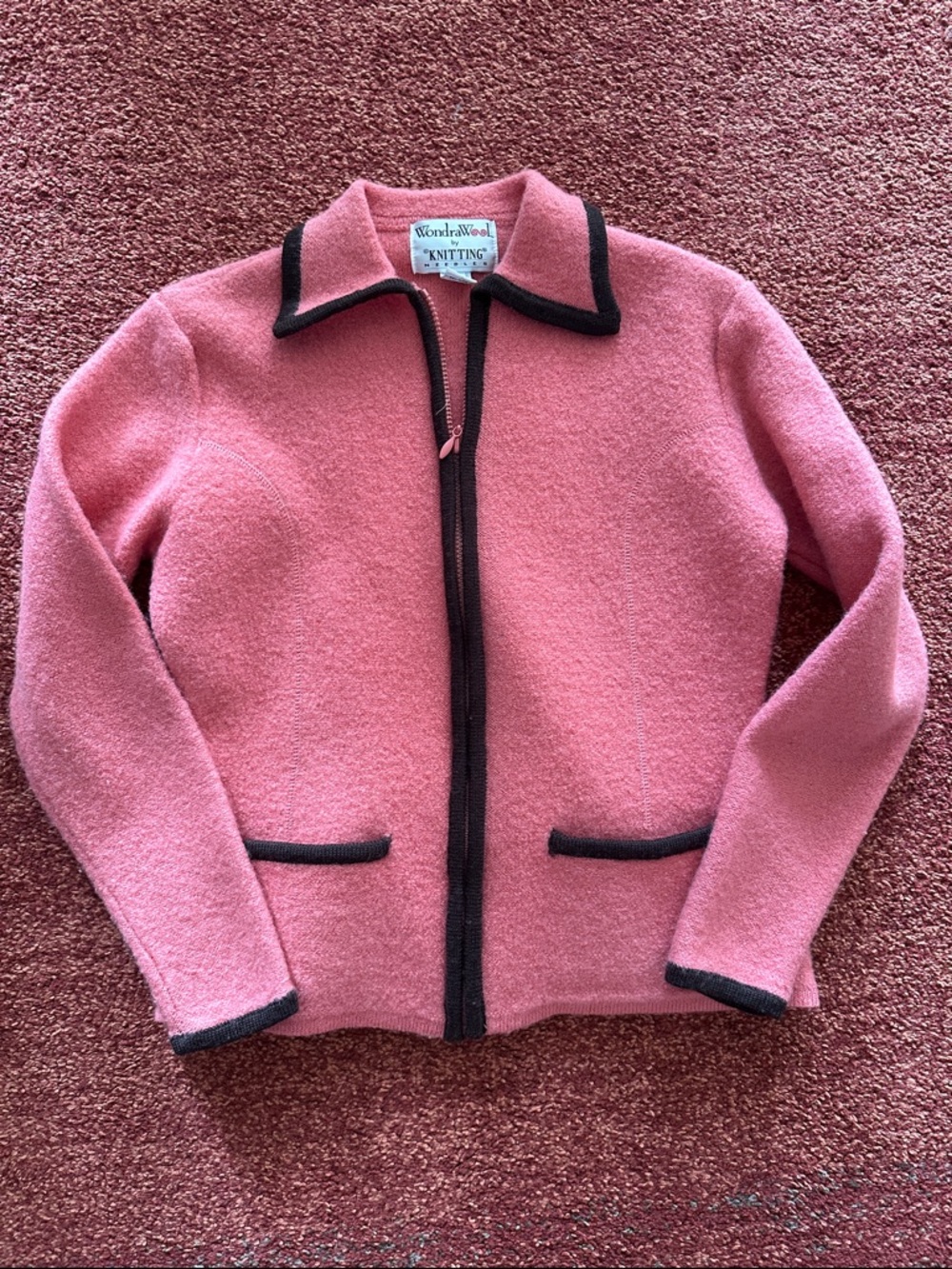 Gorgeous WonderWool coral Knitted Zip-Front Jacket with Contrast Trim